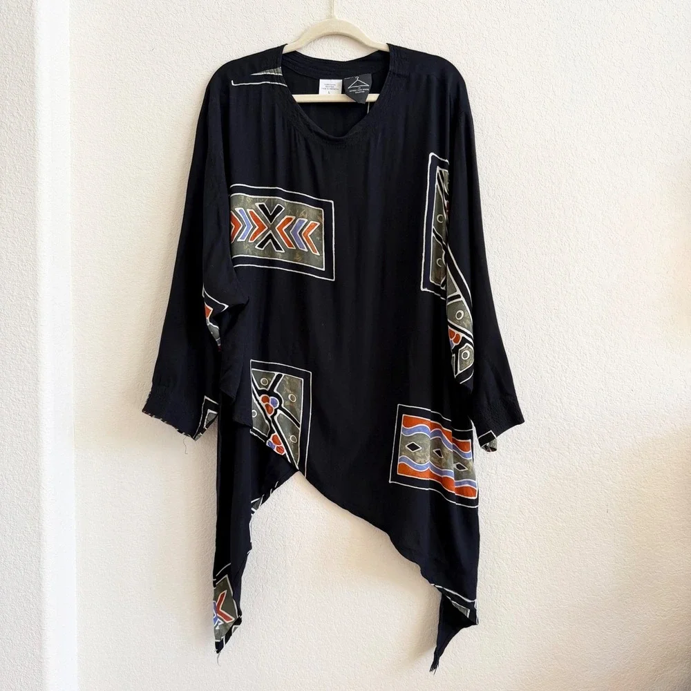 Anthony Mark Hankins Womens Large Black Geometric Asymmetrical Rayon‎ Tunic Top - Picture 2 of 10